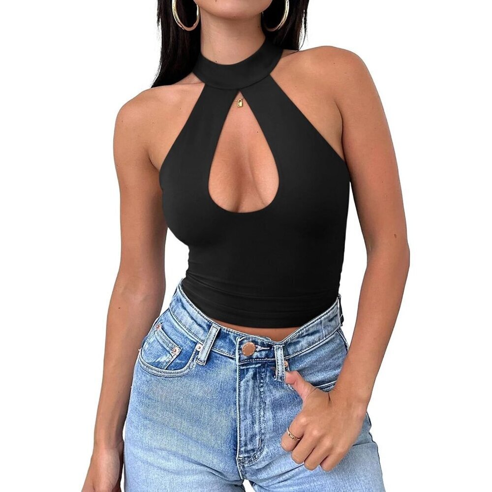 Women's Criss Cross Halter Crop Top Sleeveless Y2K Nightout Clubwear